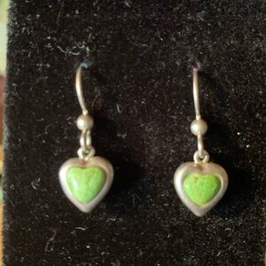 Cute lime green and silver heart earrings